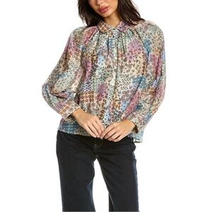 Roller Rabbit Primevere Adrianna Cotton Silk Button Blouse Small